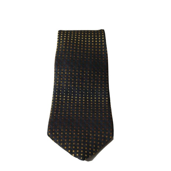 DKNY 100% Silk Tie Necktie Men Gray Gold Brown Geometric Squares 57.5 x 3.5 inch - Picture 1 of 8